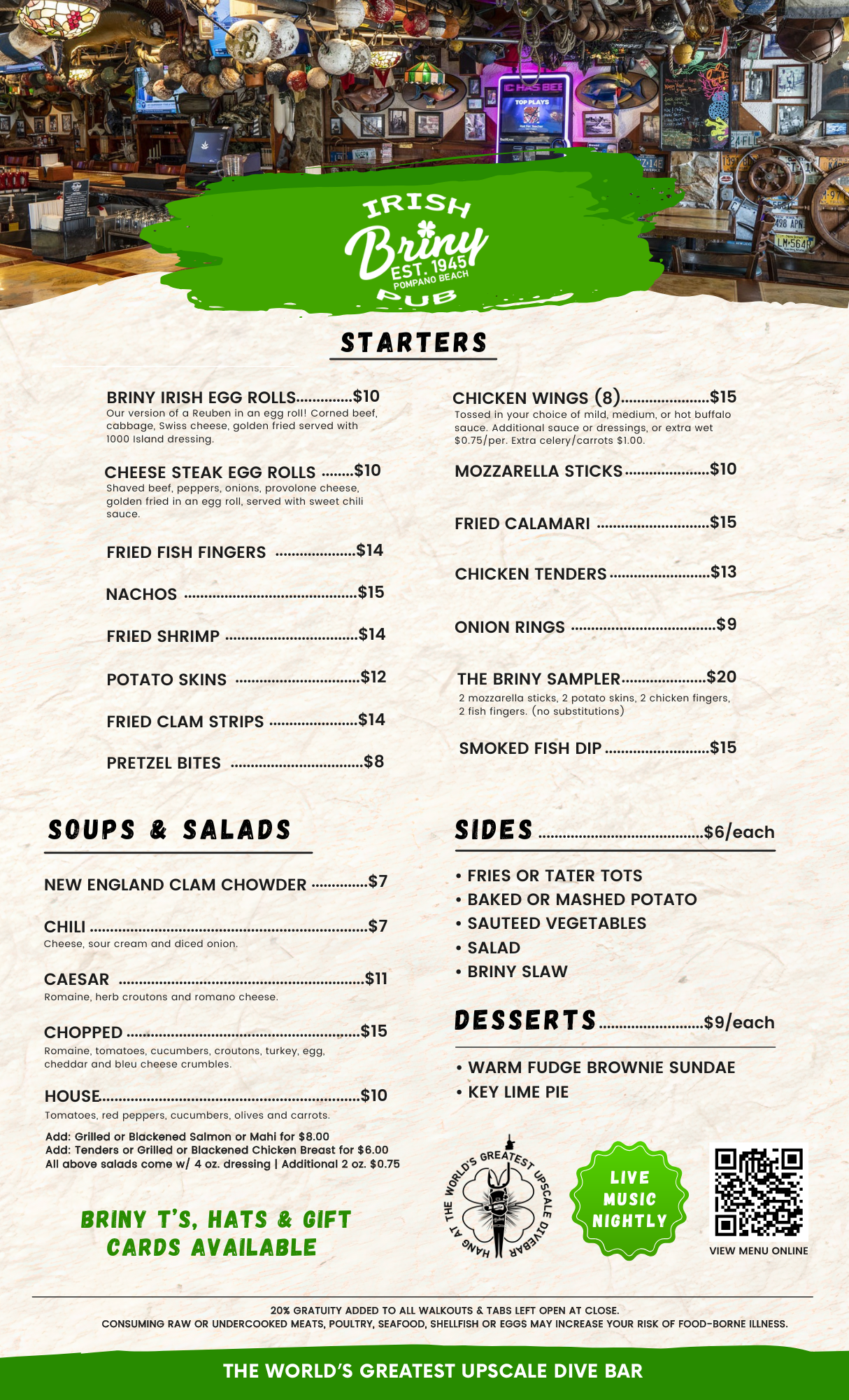 briny irish pub food menu